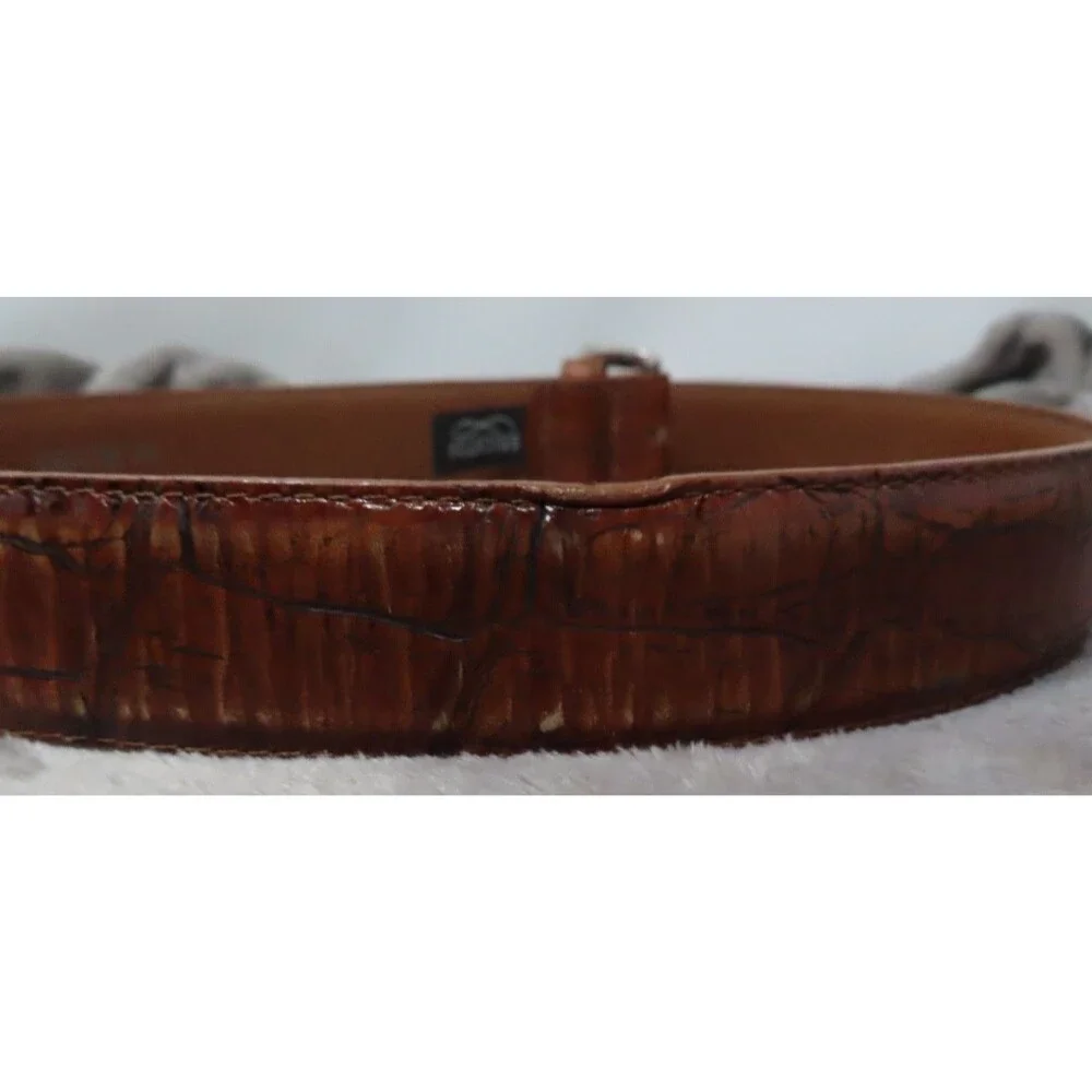 Vintage Brighton Unisex Brown Leather Silver Buckle Croc Embossed Belt‎ Size 40